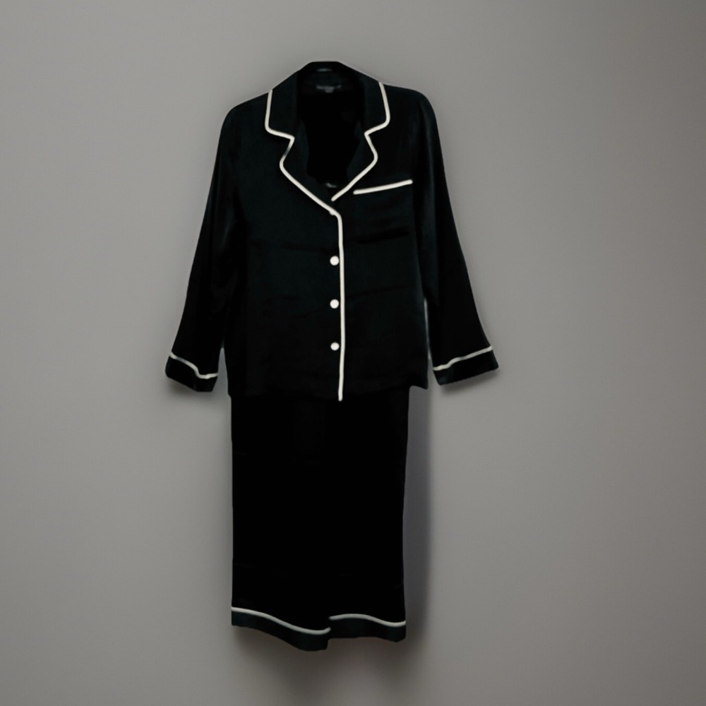 House of Harlow silk pajamas black with white trim medium - Picture 2 of 5